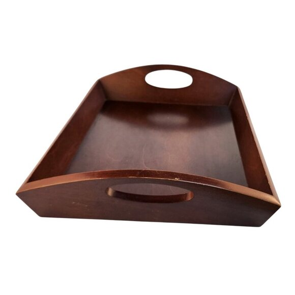 Wooden Serving Tray With Handles For Kitchen Or Home Décor Rectangular Dark Brow - Picture 2 of 8